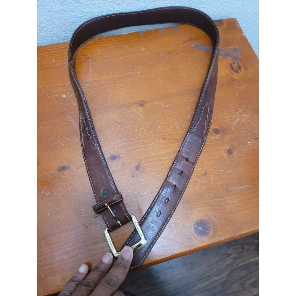 Brown Men Leather Belt With Brass Buckle size 40